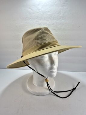 NWOT Dorfman Hat Co. Khaki Mesh Crown Safari Sun Hat Unisex Packable Travel